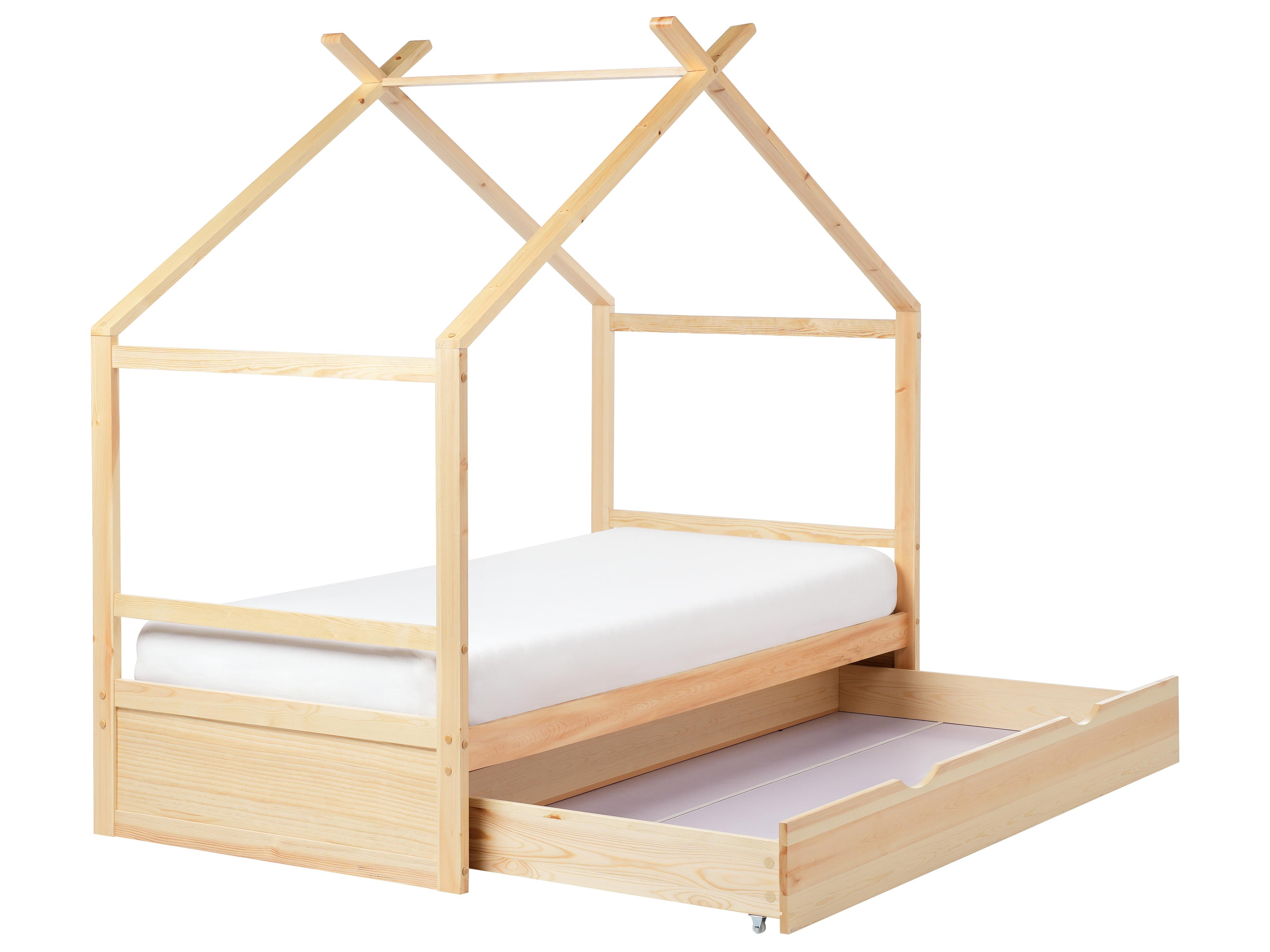 Kids Bed House Pine Wood ORGEVAL 90 x 200 cm (EU Single) with Storage Light Brown