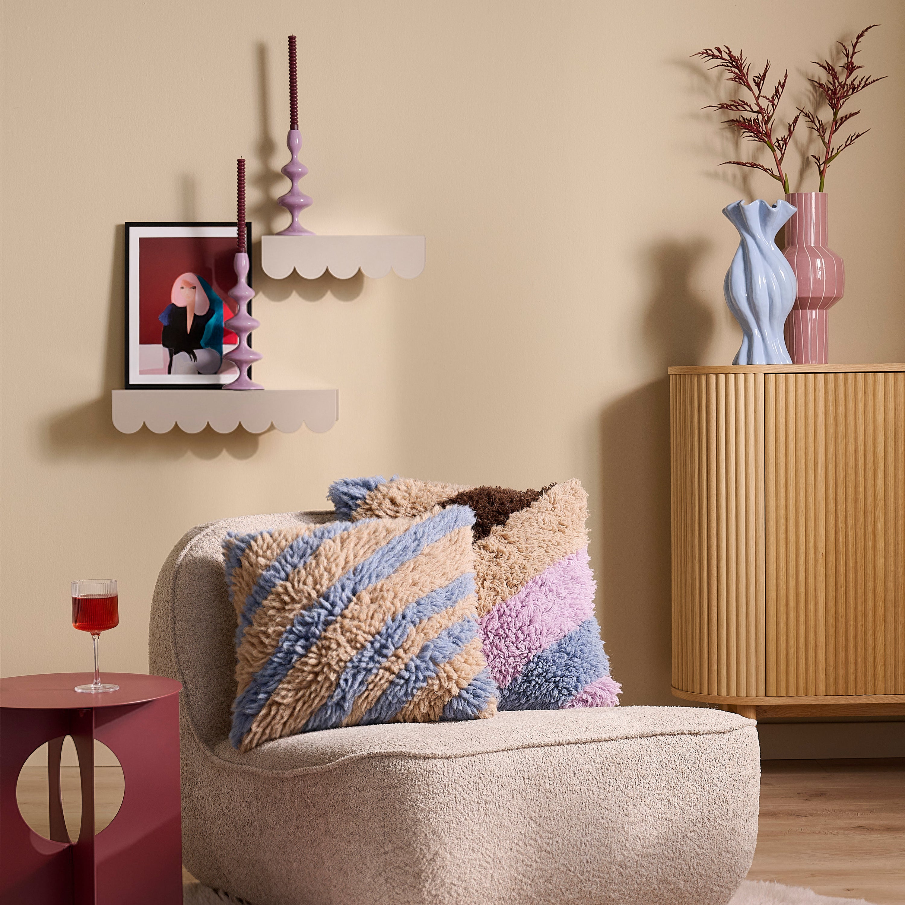 by fonQ Strippi Sierkussen 50 x 50 cm - Blauw / Beige