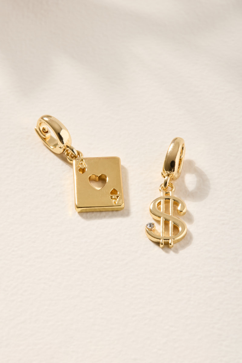 Playing Card and Money Sign Charm Set Gold