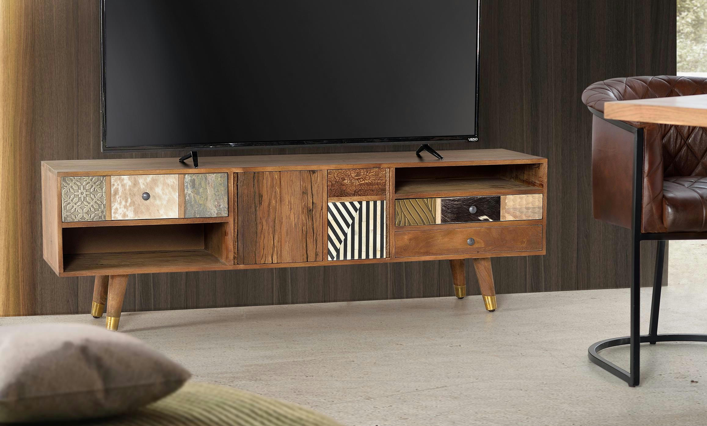 MUMBAI - Meuble TV en manguier noyer clair