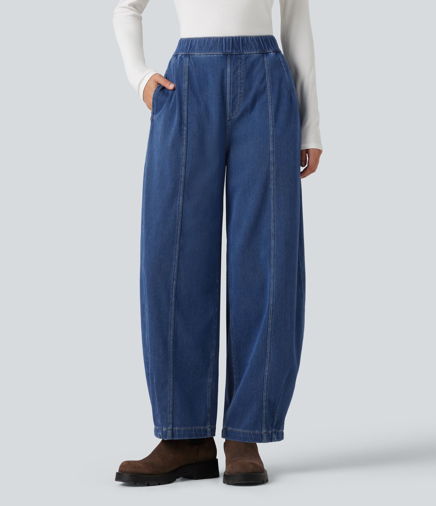 Jean barrel casual taille haute Halara Flex™ à poches