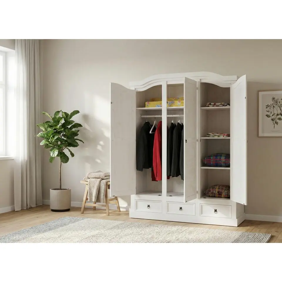 Hioshop New Mexico 3-deurs kledingkast wit met spiegel