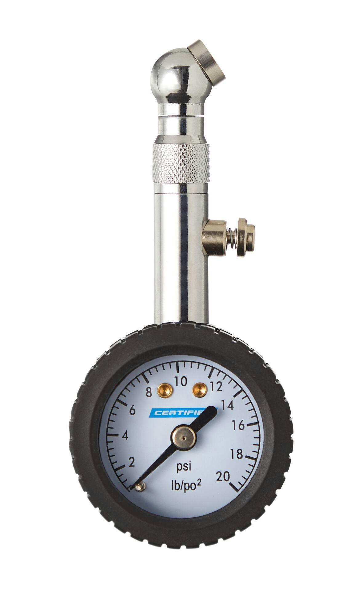 Certified Low Pressure Tire Gauge, w/ Dial, 0-20 PSI