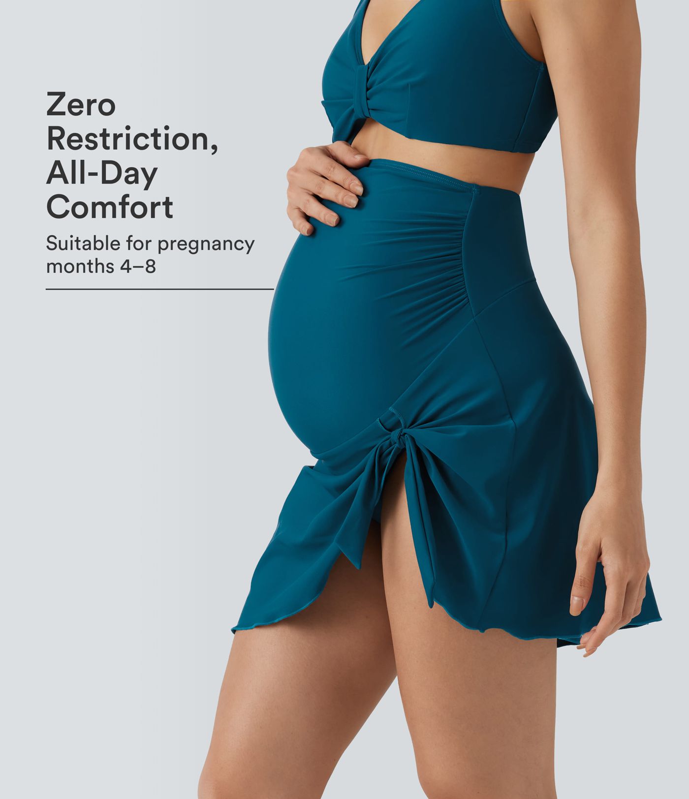 Bas de bikini de maternité 2-en-1 taille très haute avec fronces et ourlet asymétrique