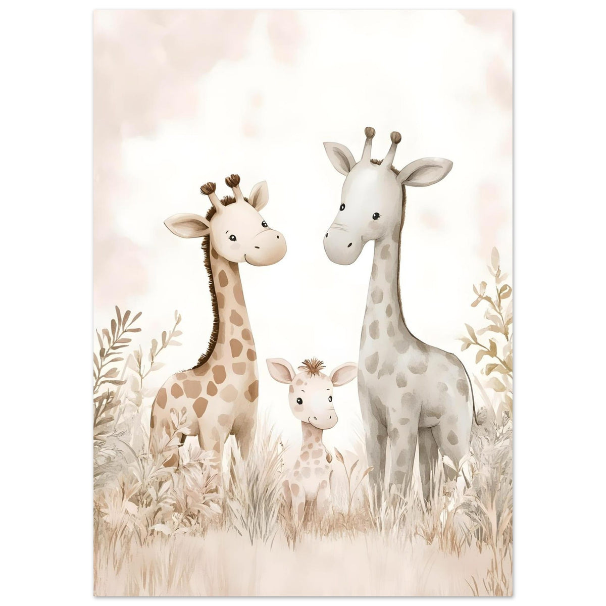 Artfulprints Poster Giraffen familie  - 50x70 cm - Taupe