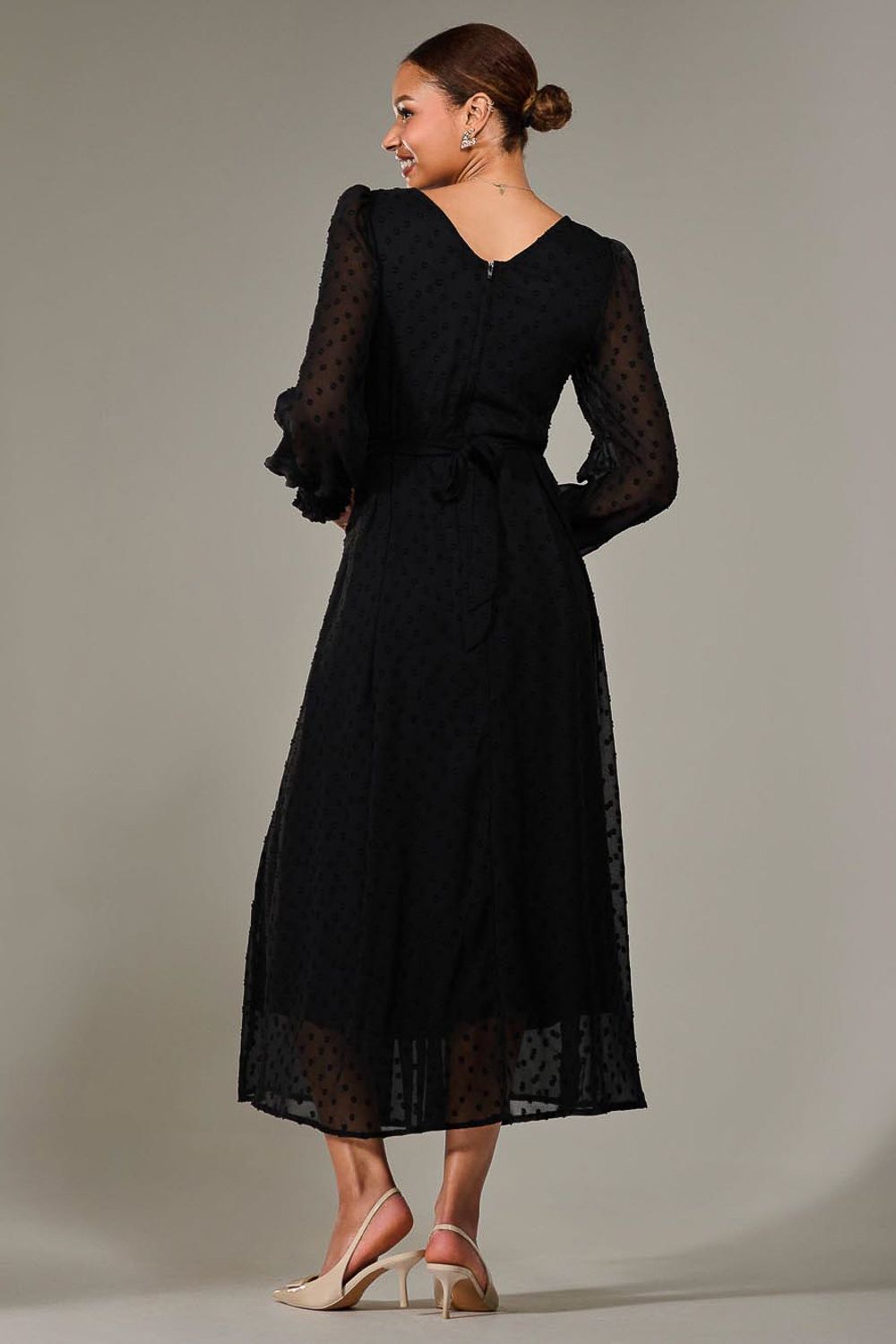 Jolie Moi Long Sleeve Chiffon Midaxi Dress