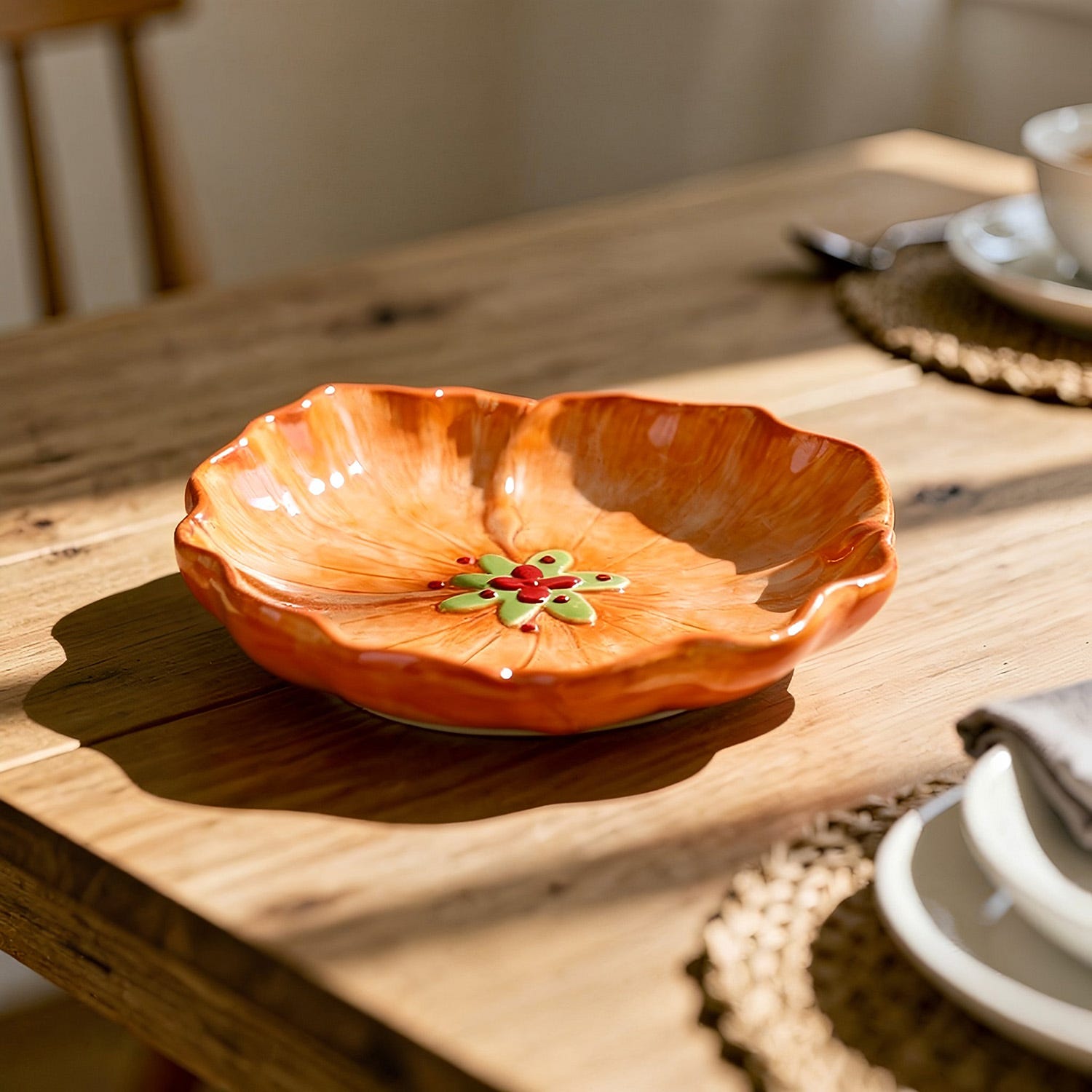 Piattino fiore arancione 14,5 cm terracotta Florafruit