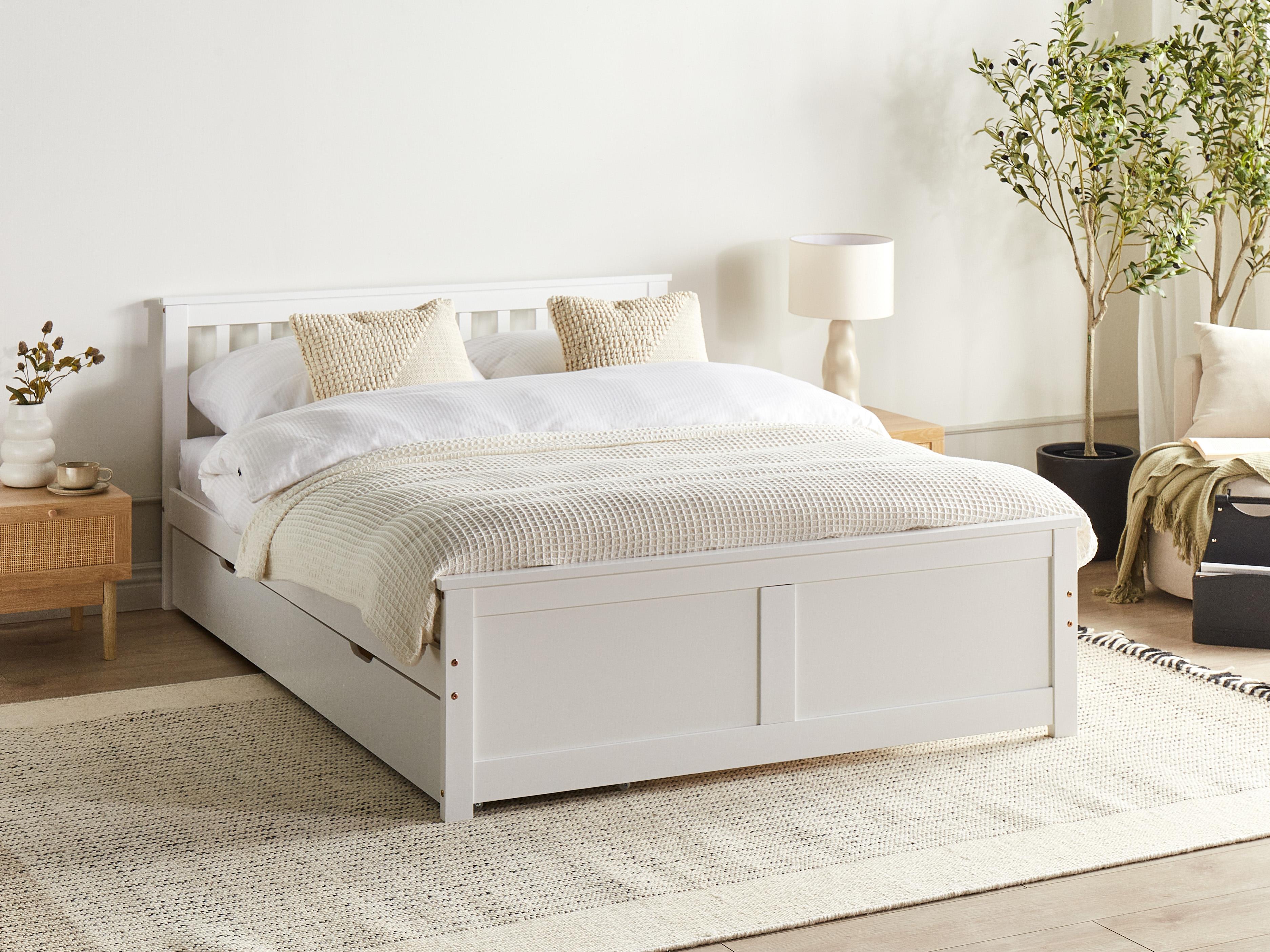 Bed with 2 Drawers Pine Wood OLENDON 140 x 200 cm (EU Double) White