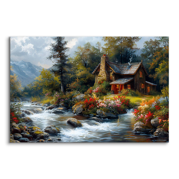 Obraz Do Salonu Górska Chata Góry Kwiaty Krajobraz Natura 30x20cm