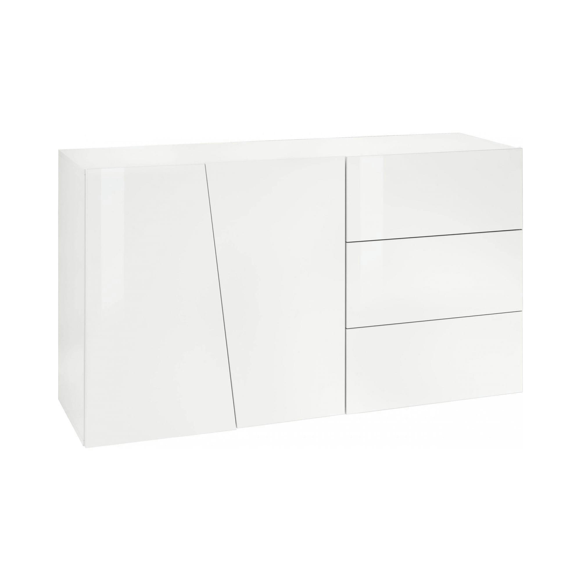 ITALO - Buffet avec 2 portes effet bois blanc brillant 141x43h86 cm