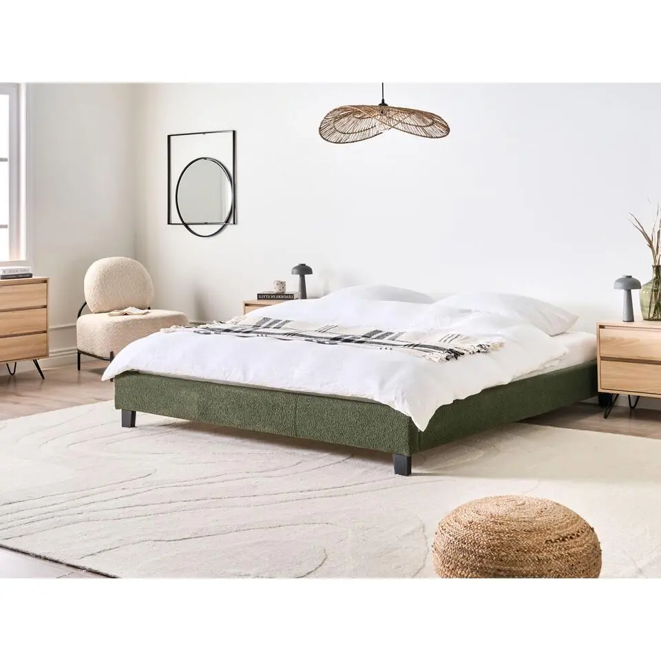 ROANNE - Tweepersoonsbed - Donkergroen - 180 x 200 cm - Boucl&eacute;
