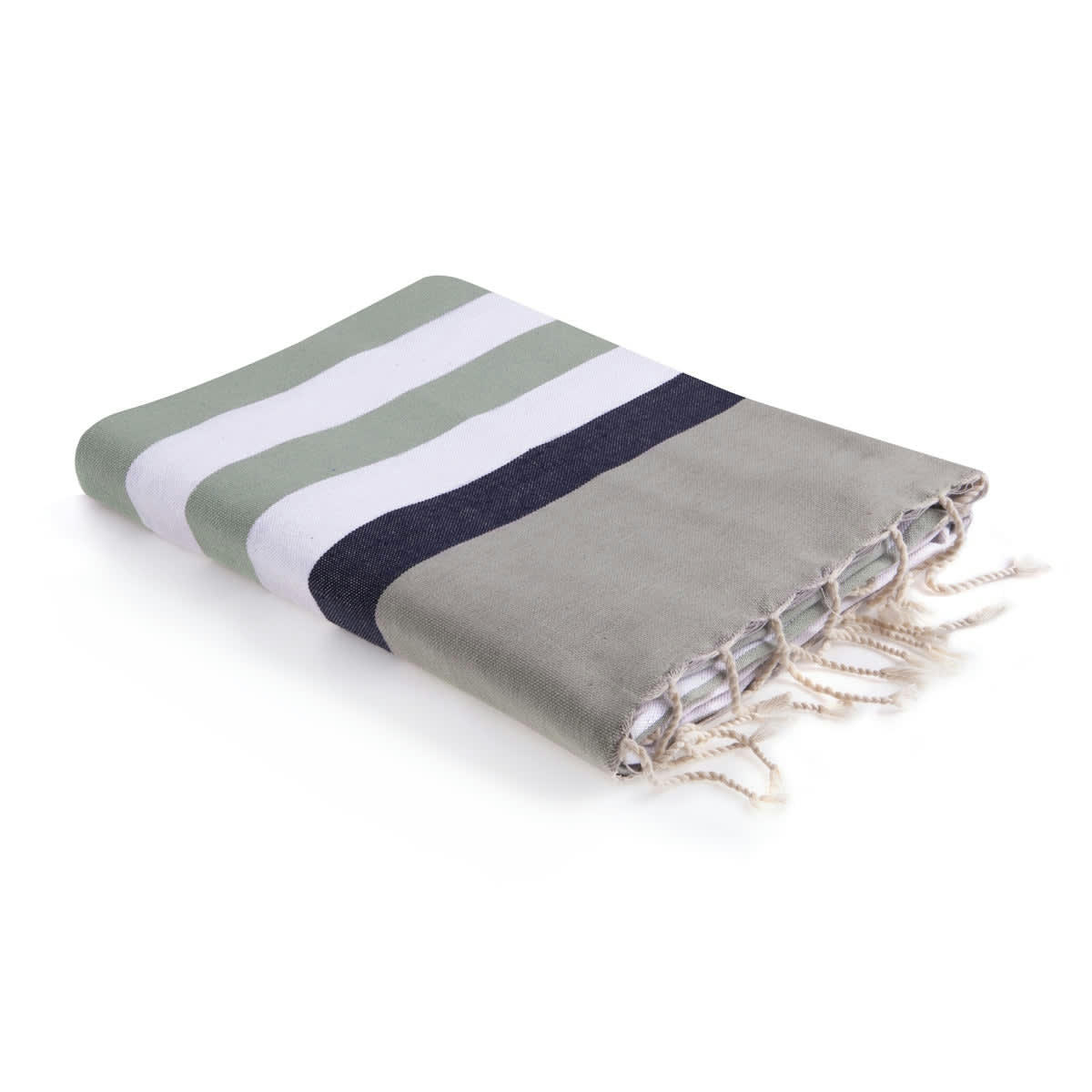 ARCACHON - Fouta tricolore coton  100x200 eau de nil / bleu jean