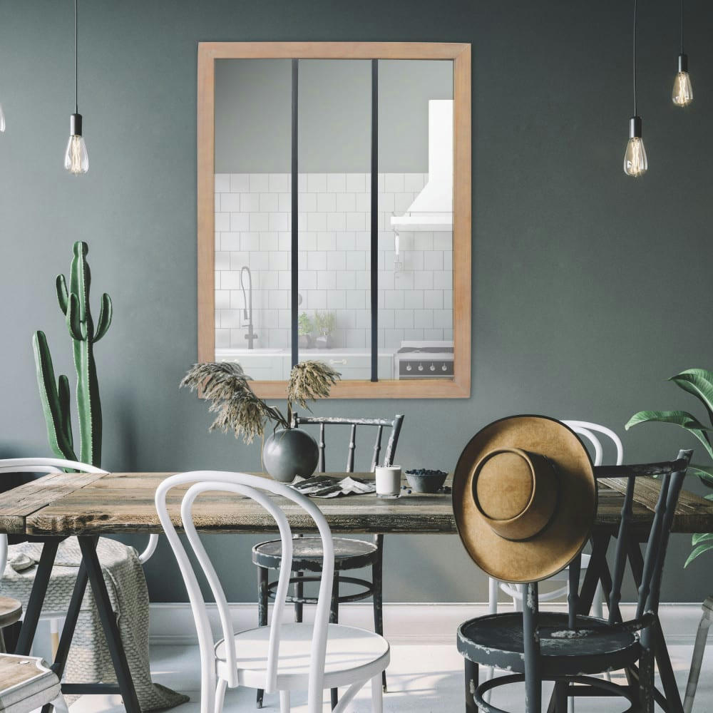 NELL - Miroir verrière en métal et bois 113x85cm bois clair