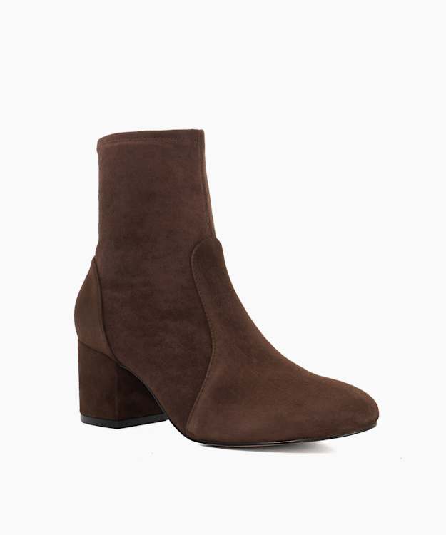Olianna Brown - Block Heel Sock Ankle Boots