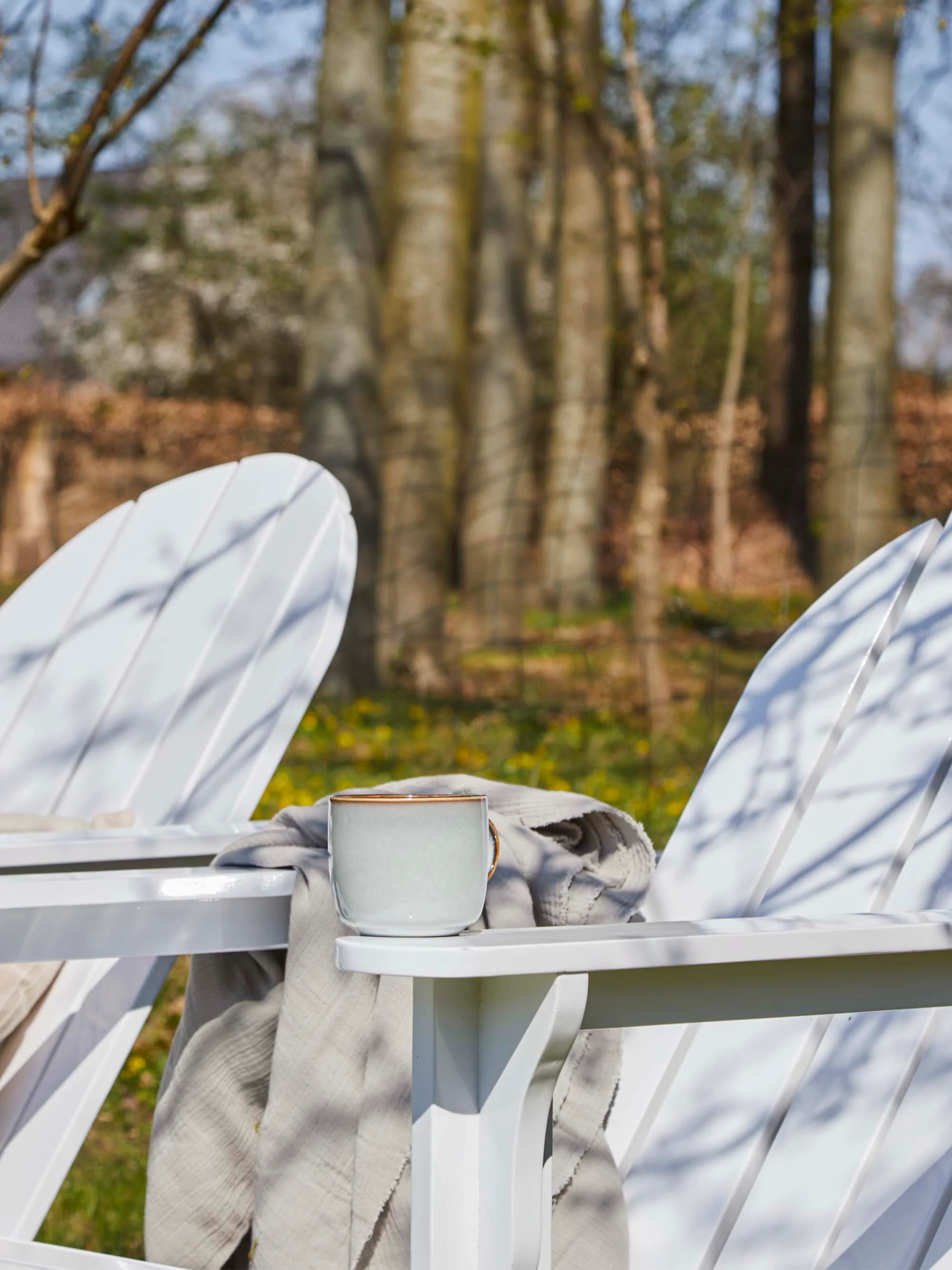 Handgefertigter Garten-Liegestuhl Adirondack mit Hocker, 2er-Set