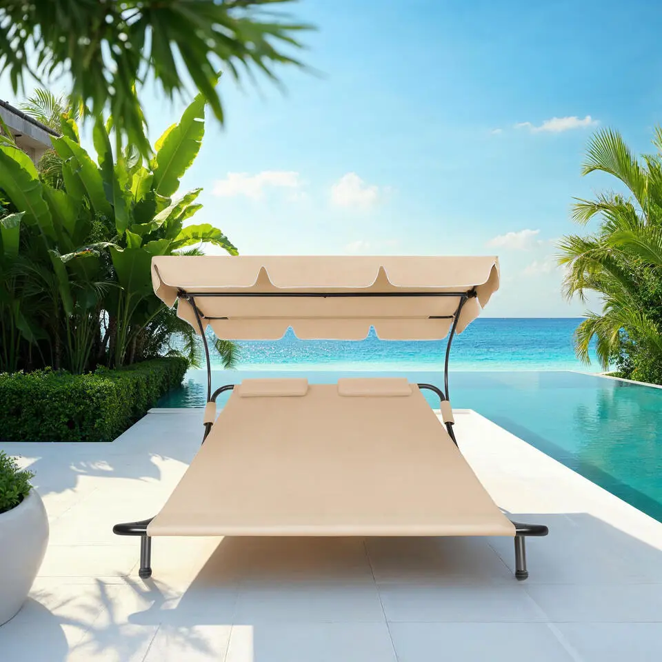 tectake Ligbed voor 2 personen, Zwart/Beige