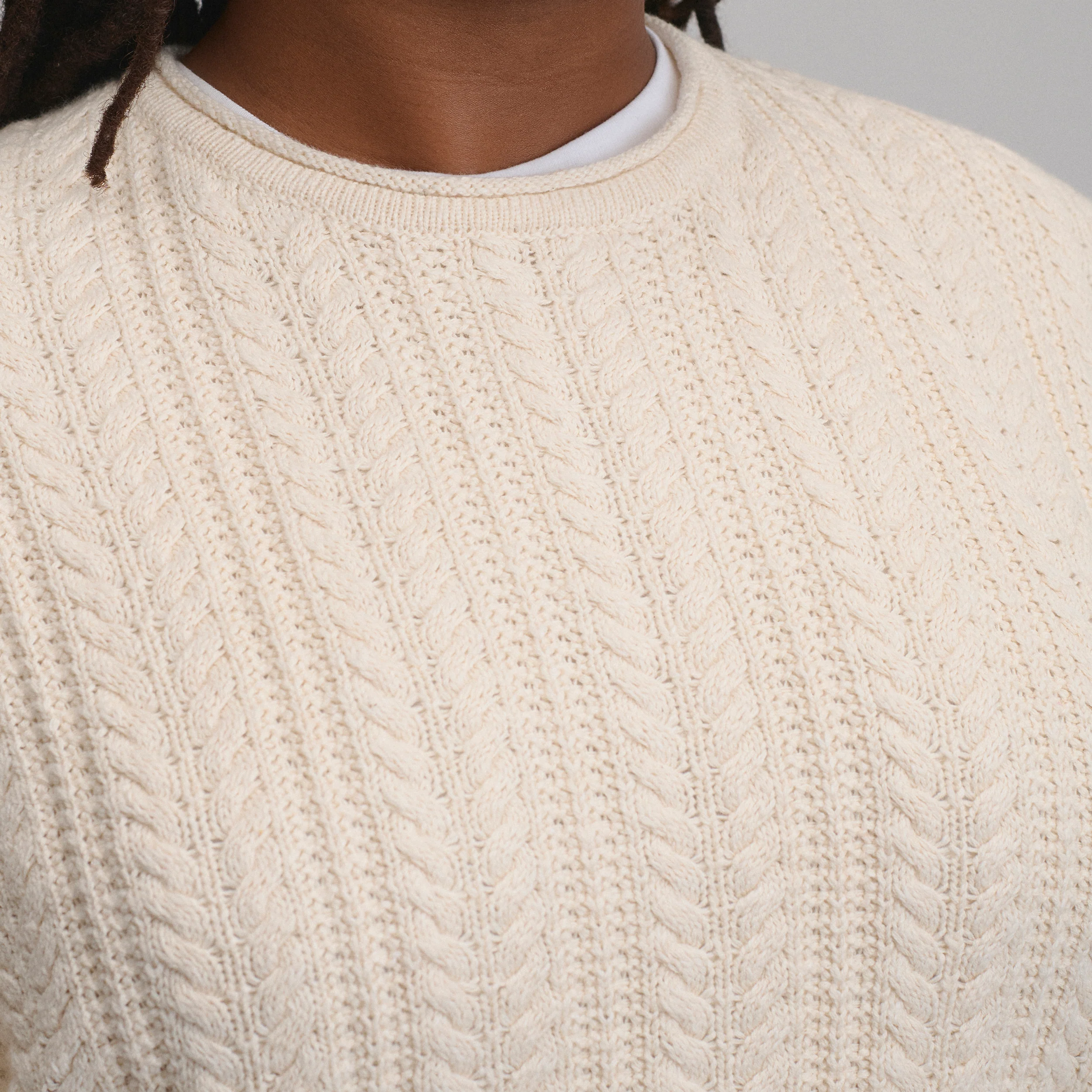 Women's Cotton Cable Crew Sweater