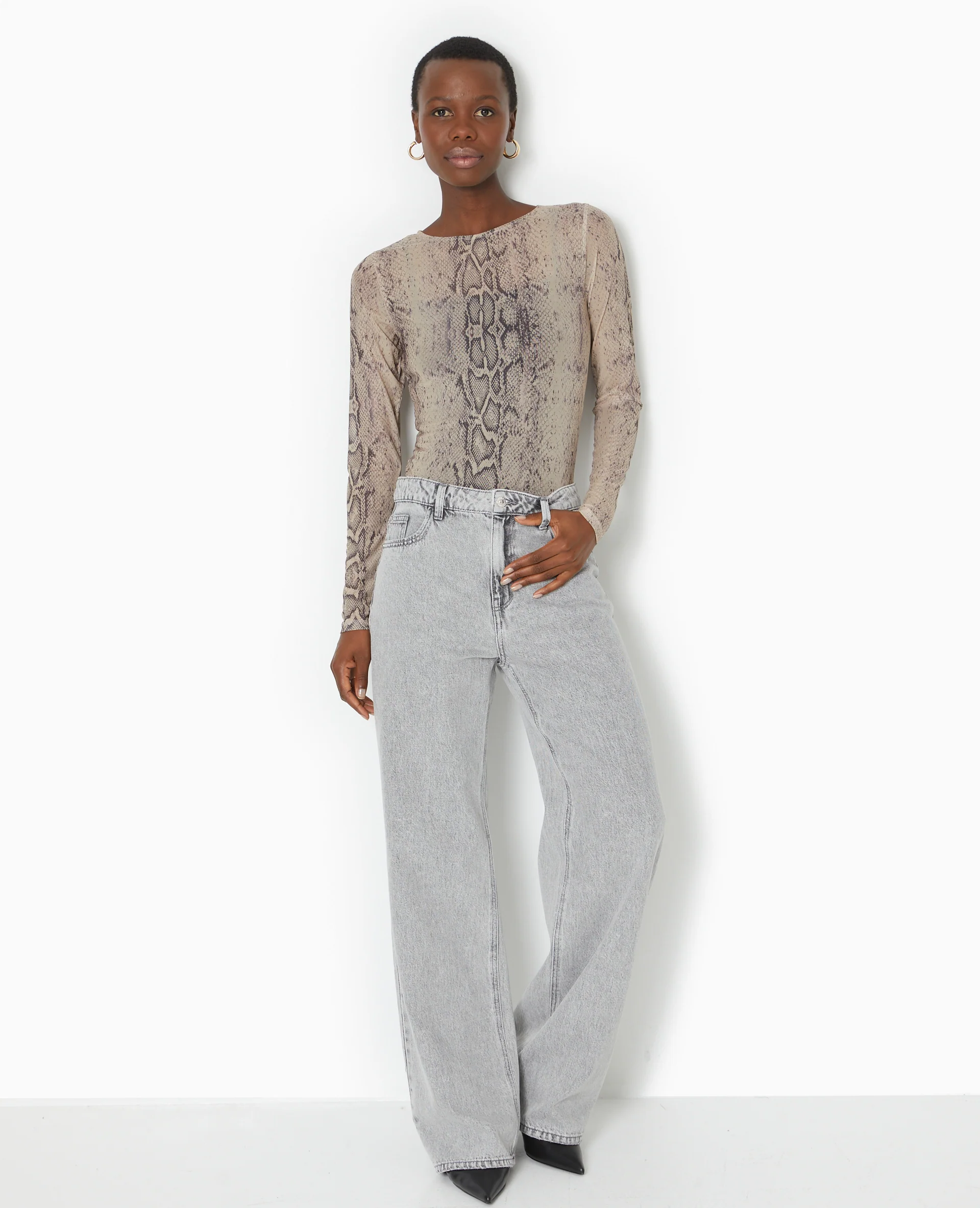 Top manches longues en résille motif python