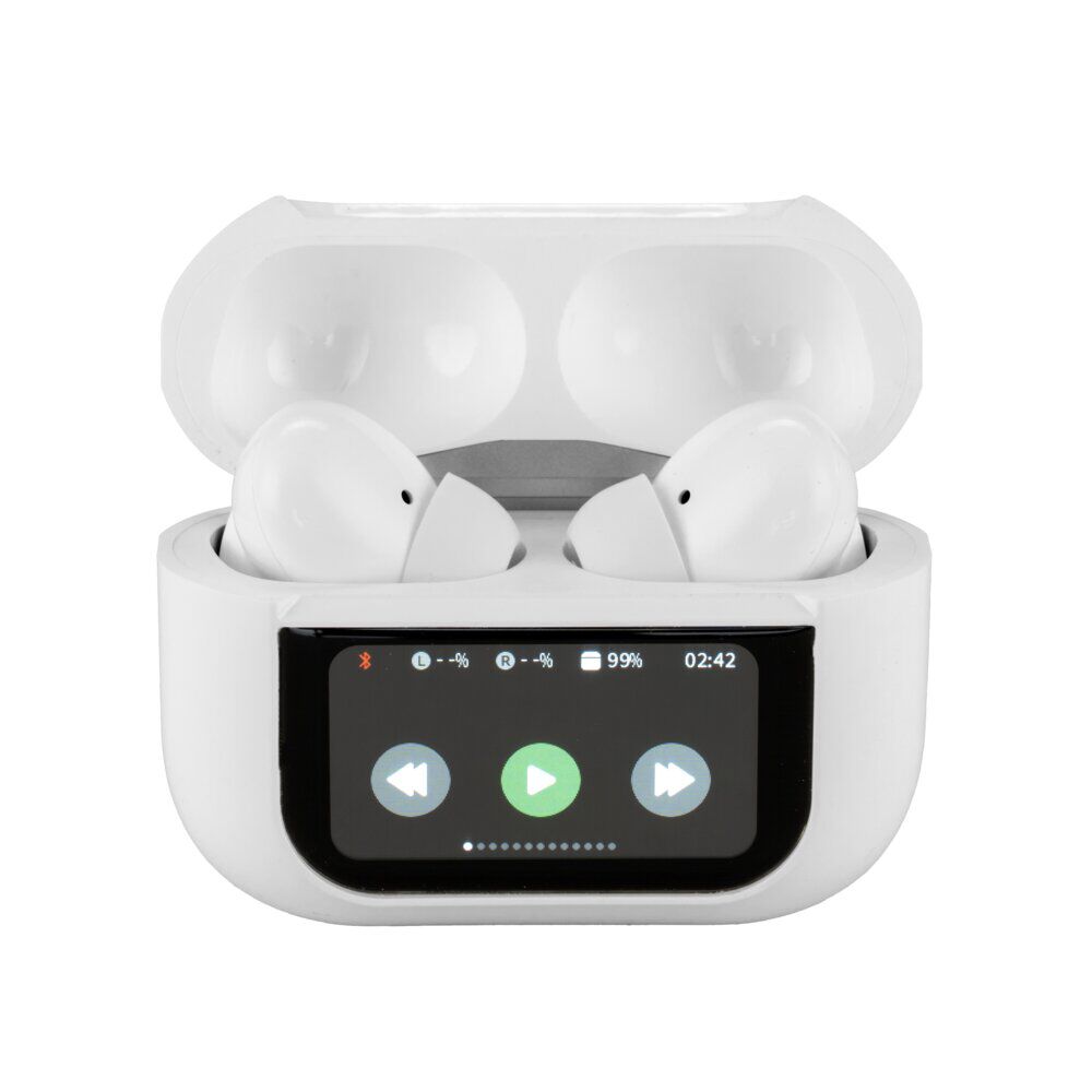 Ecouteurs bluetooth écran tactile blanc 6x2,5xH4,5cm