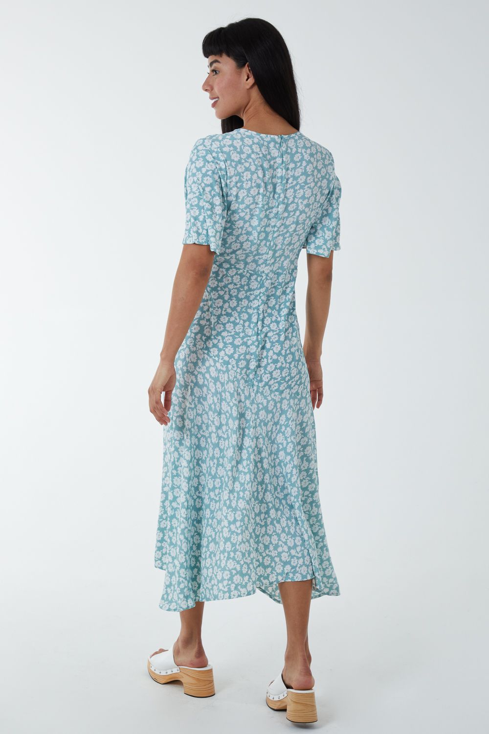 Blue Vanilla Angel Sleeves Wrap Midi Dress