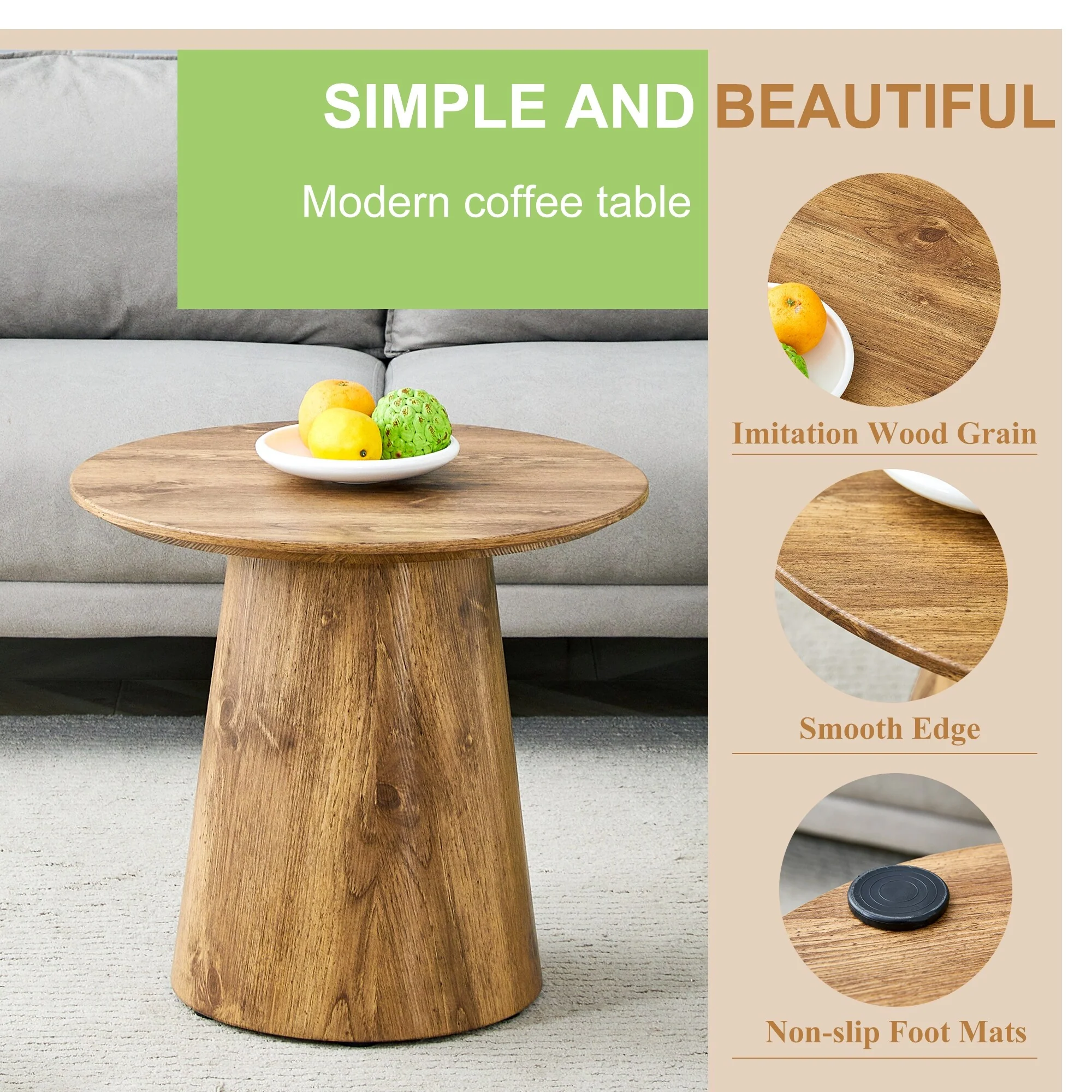 Wood Grain Mdf Round Coffee Table,Wood Grain Texture Sticker,Exquisite Wood Grain Surface,Round Tabletop Design.