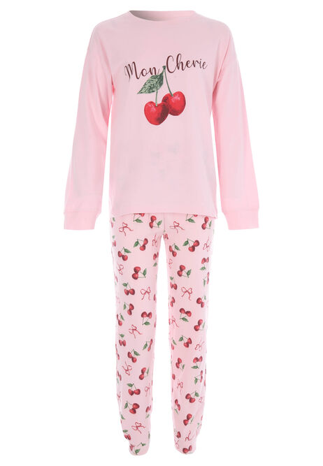 Older Girls Pink Cherry Long Pyjama Set