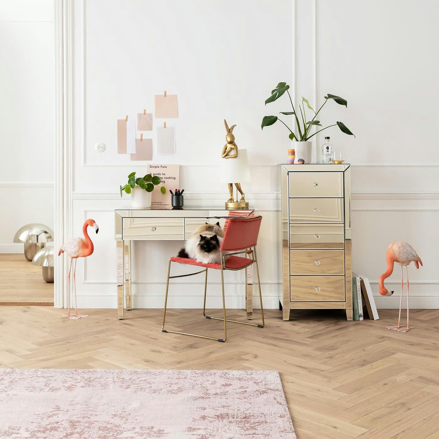 LUXURY CHAMPAGNE - Console 2 tiroirs en verre miroir doré