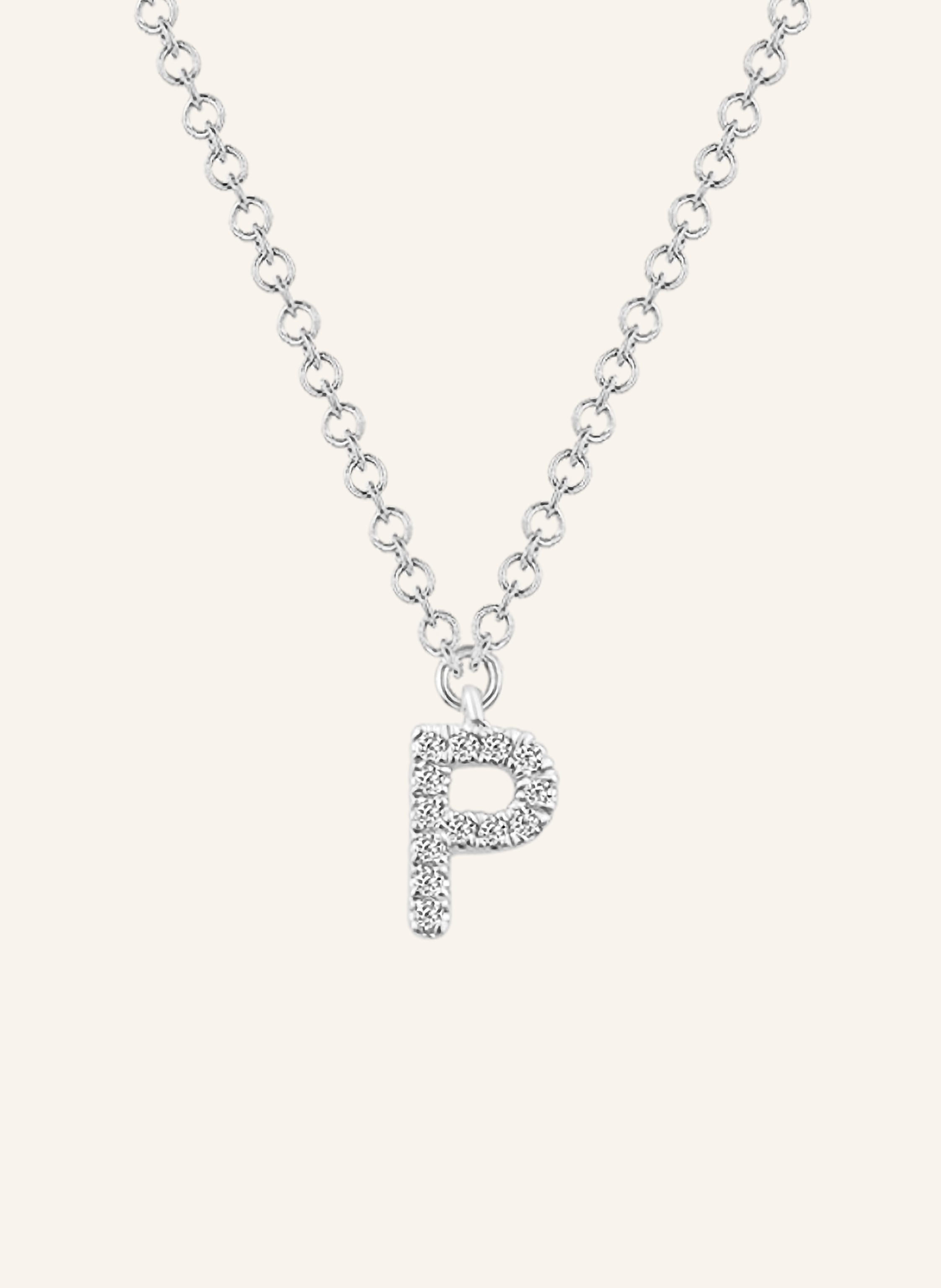 Leaf INITIALIEN Halskette „P“ aus 14 Karat Weißgold mit Diamanten