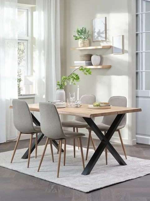 ROSLEV L160 bord natur eg + 4 BISTRUP stole sand