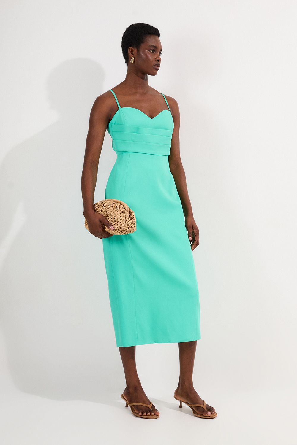 KarenMillen Petite Polished Tailored Corset Detail Midi Dress