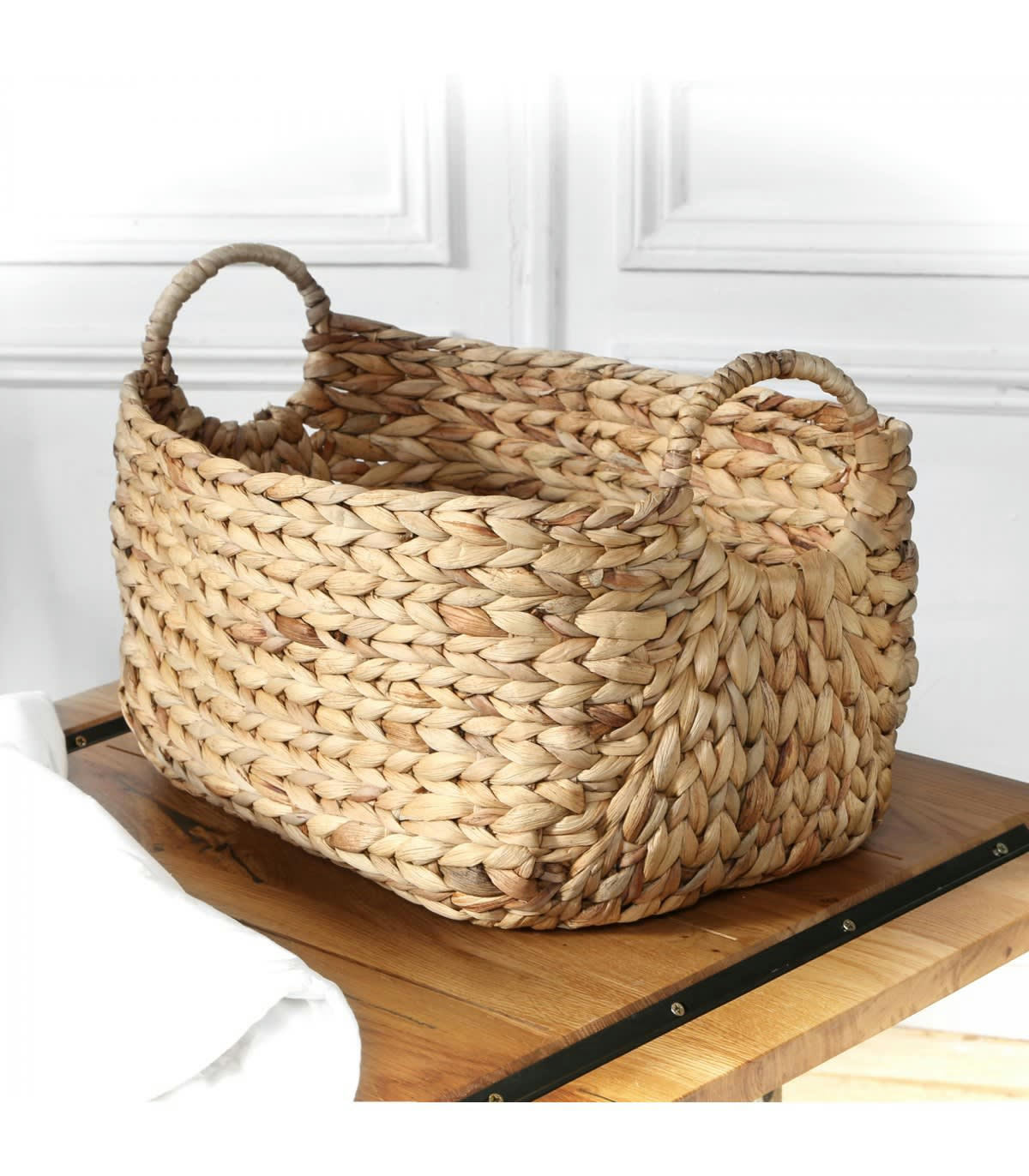 - Panier en Jacinthe d'eau avec poignées - L46xP27xH27 - Beige