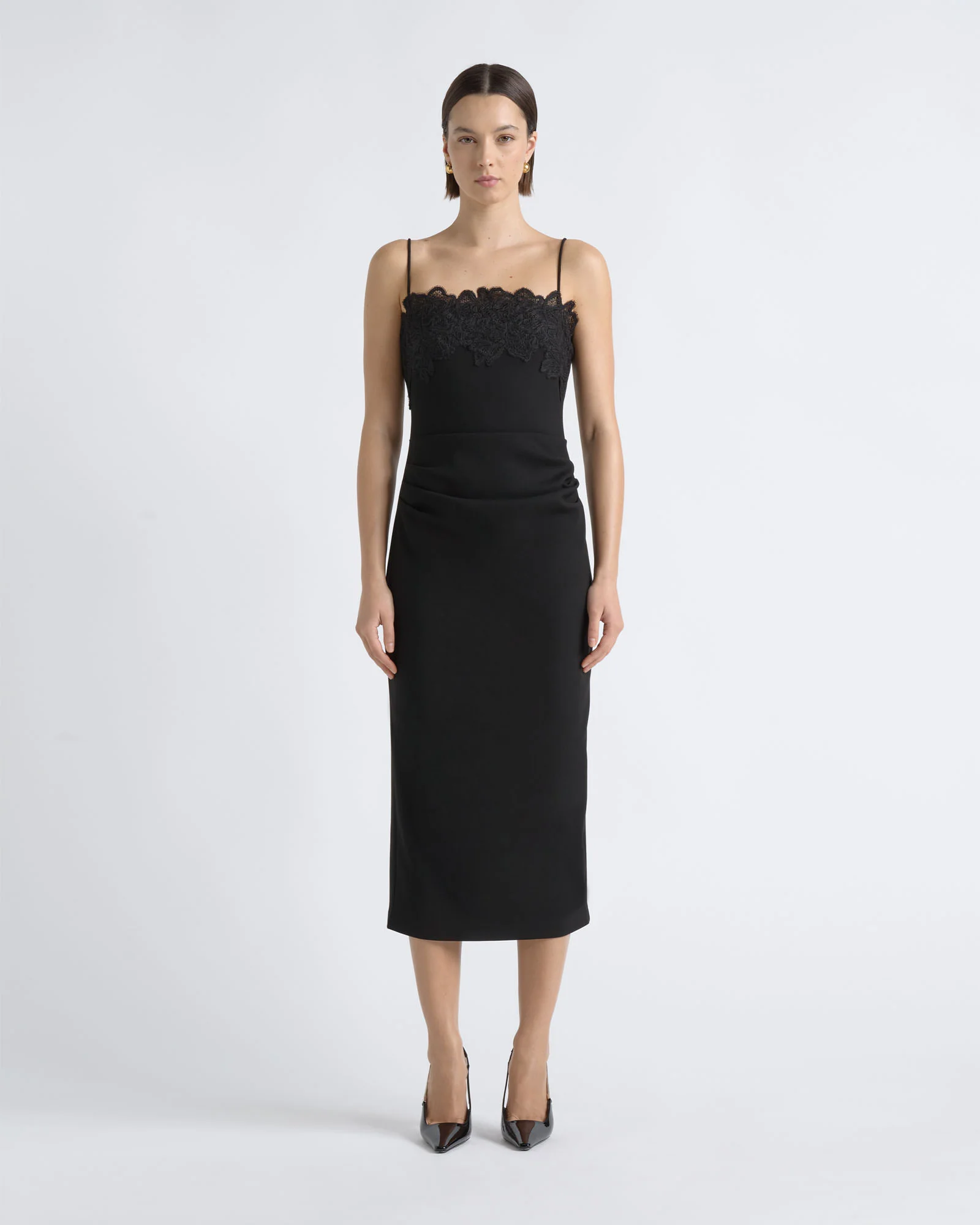 Lace Neckline Midi Dress