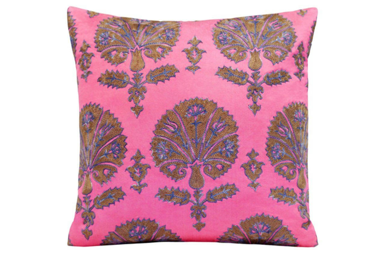 - Housse de coussin double soie ikat brodé  50x50 rose