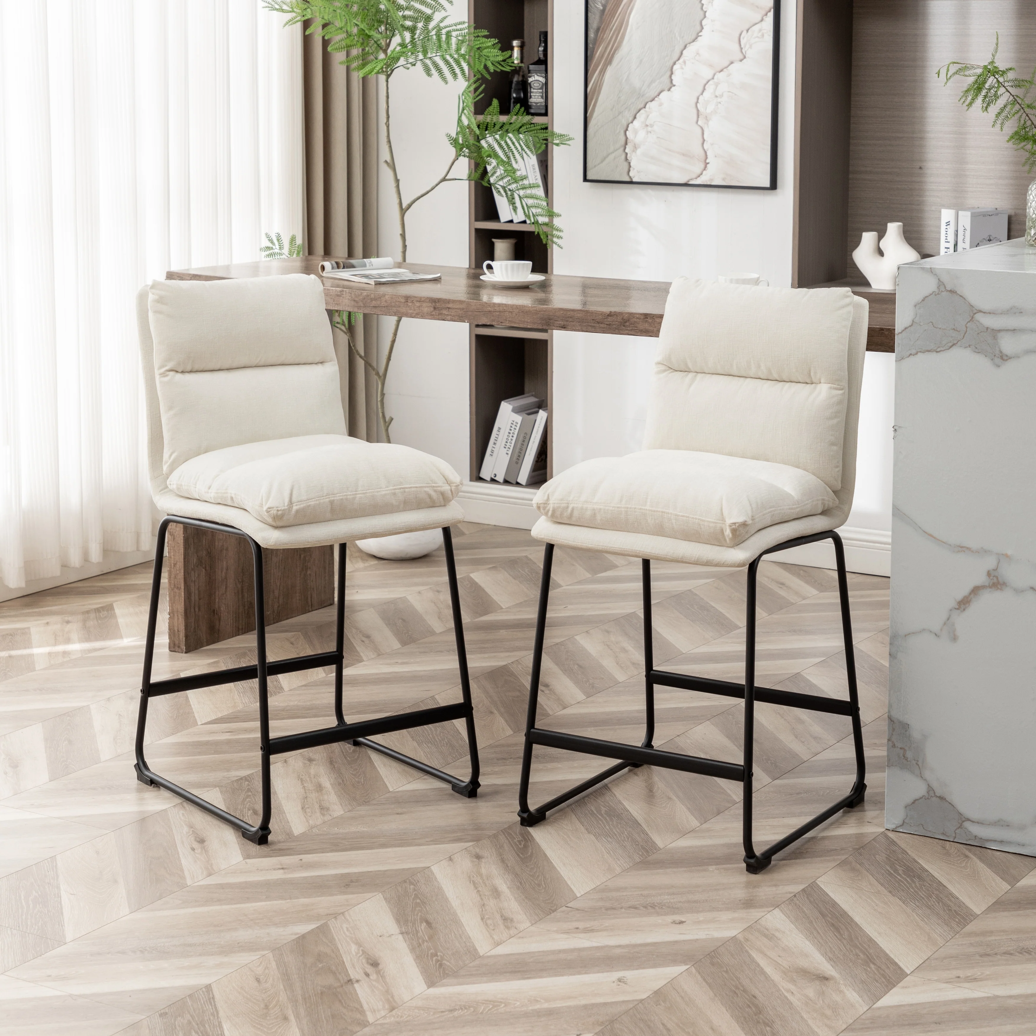 Roundhill Milos Upholstered 26-inch Counter Height Stools, Set of 2