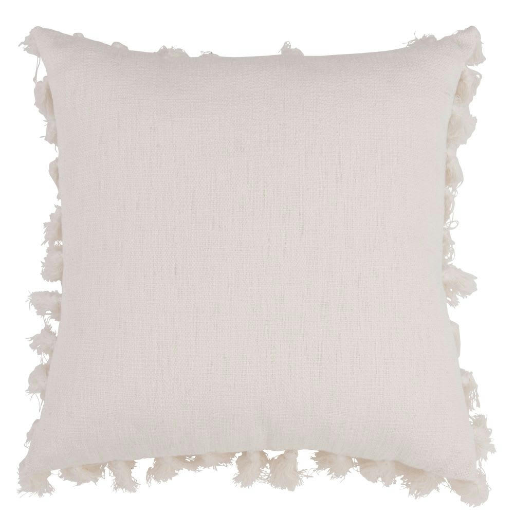 LIMA - Coussin en coton recyclé écru à pompons