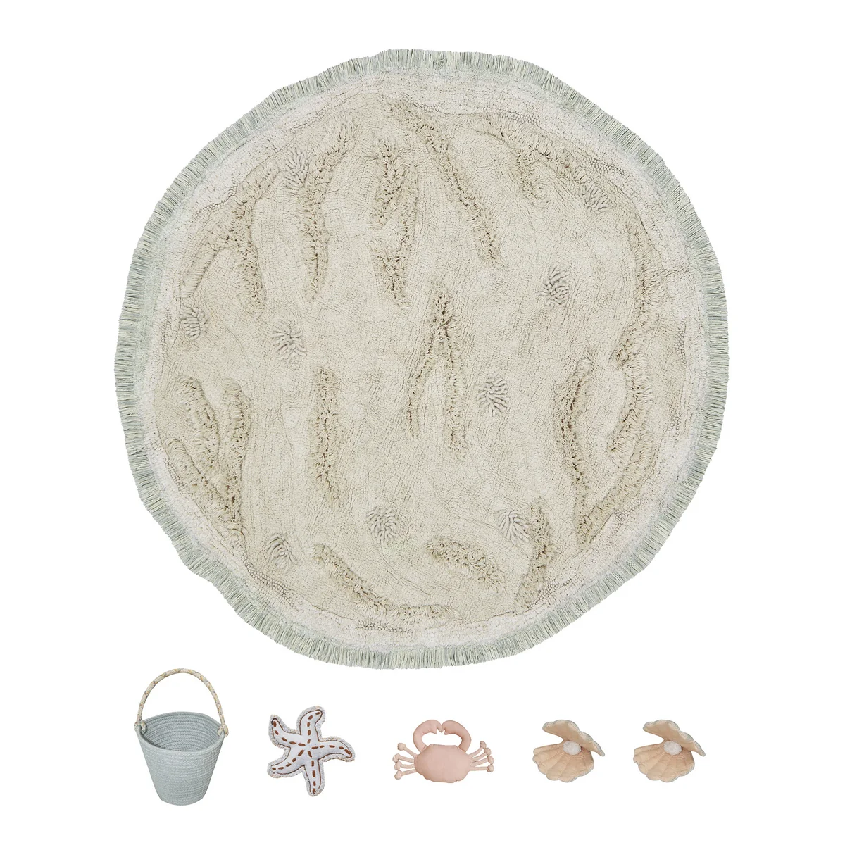 Lorena Canals - Island Spielteppich mit Spielzubehör, Ø 120 cm, natur / hellblau