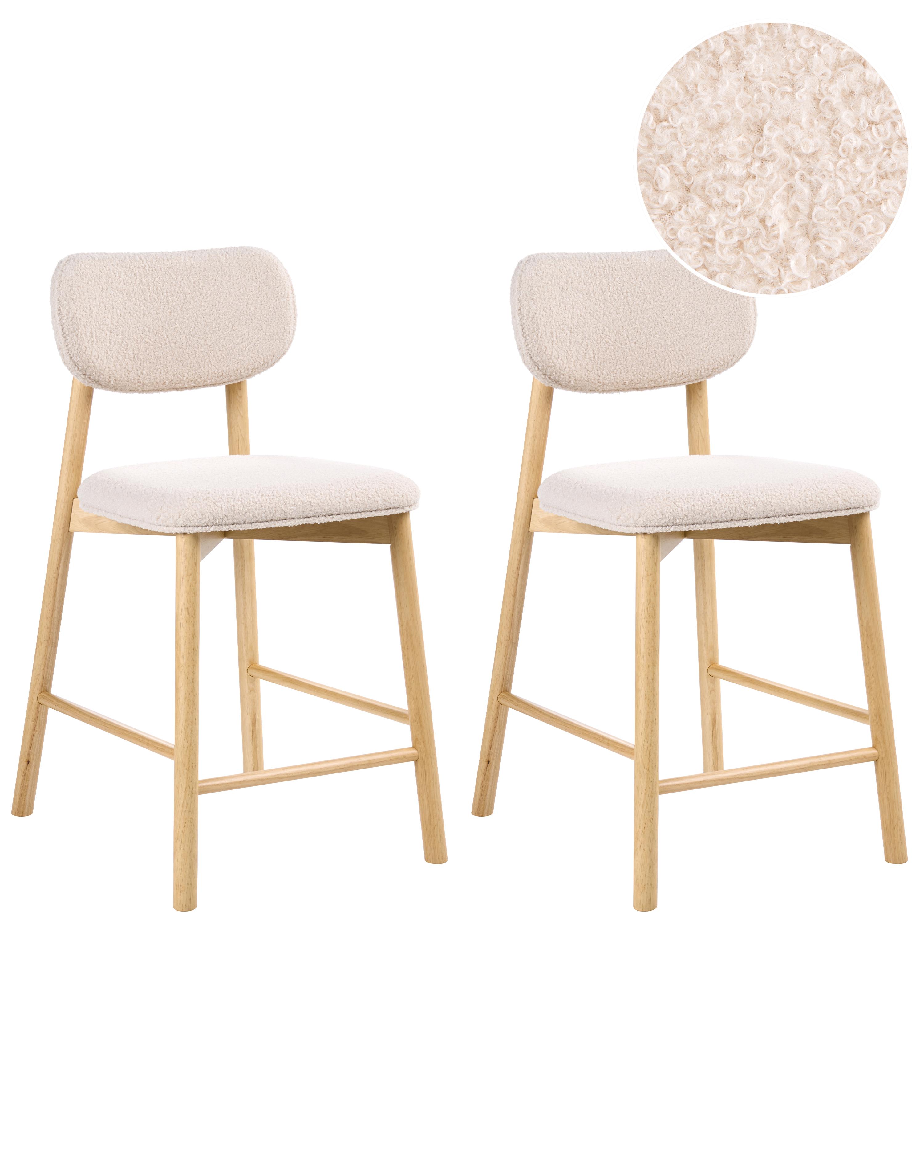 Set of 2 Dining Chairs MILLS Boucle Light Brown/ Light Beige