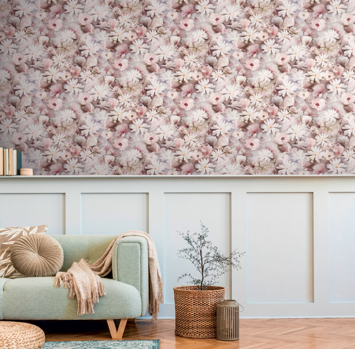 Livingwalls behang bloemmotief meerkleurig, wit, roze en groen - 53 cm x 10.05 m - AS-387222