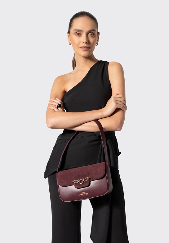 Elegancka torebka bagietka ze skóry naturalnej bordowa