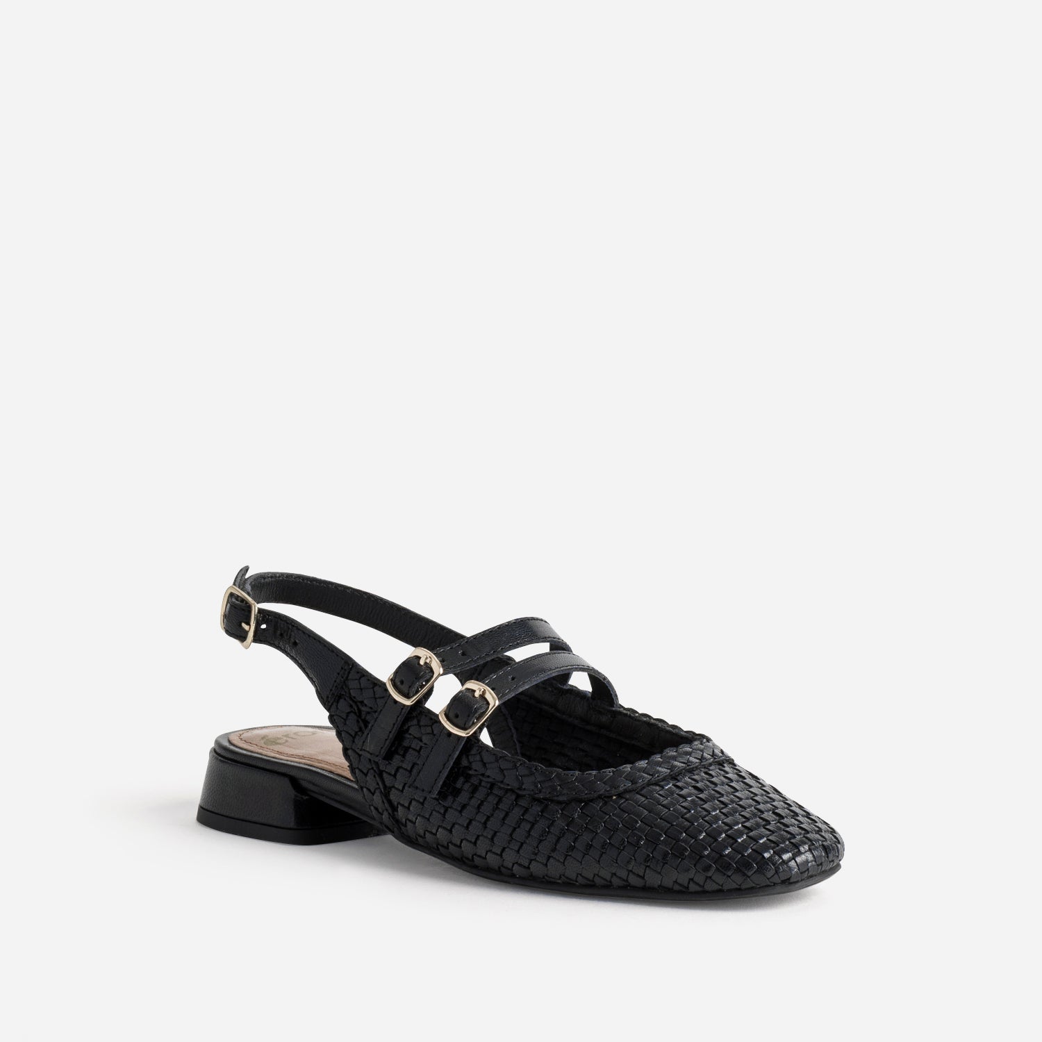 Babies slingback noire cuir tressé