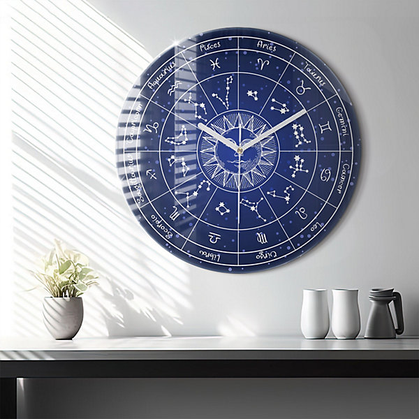 Horloge murale Wallfluent fi60 cm Aiguilles blanches Constellations du zodiaque 1 pcs