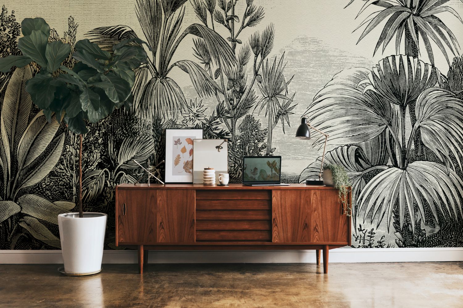 One Wall one Role fotobehang jungle-motief grijs, beige en zwart - 371 x 280 cm - AS-382351