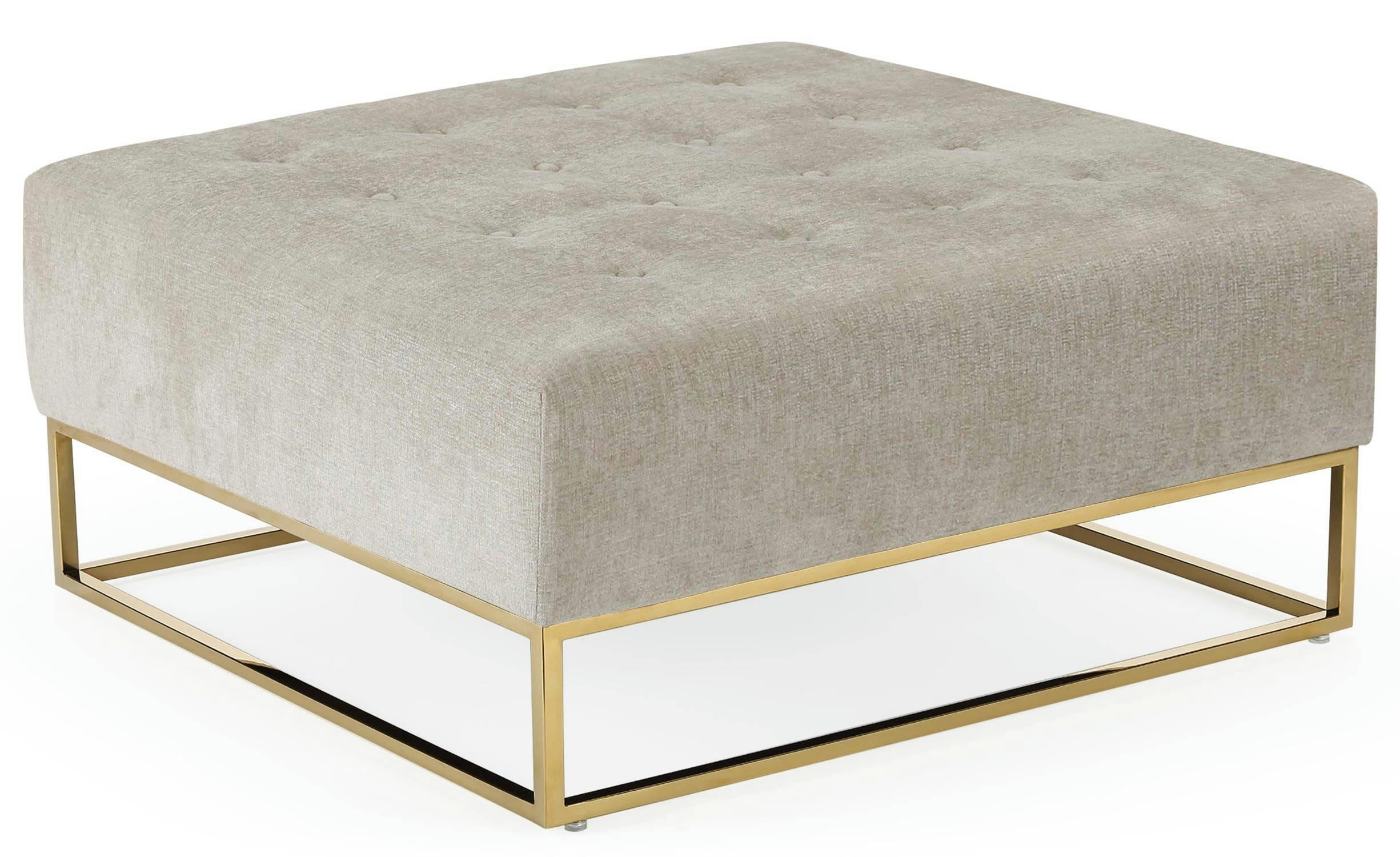 HUDSON - Pouf carré tissu beige