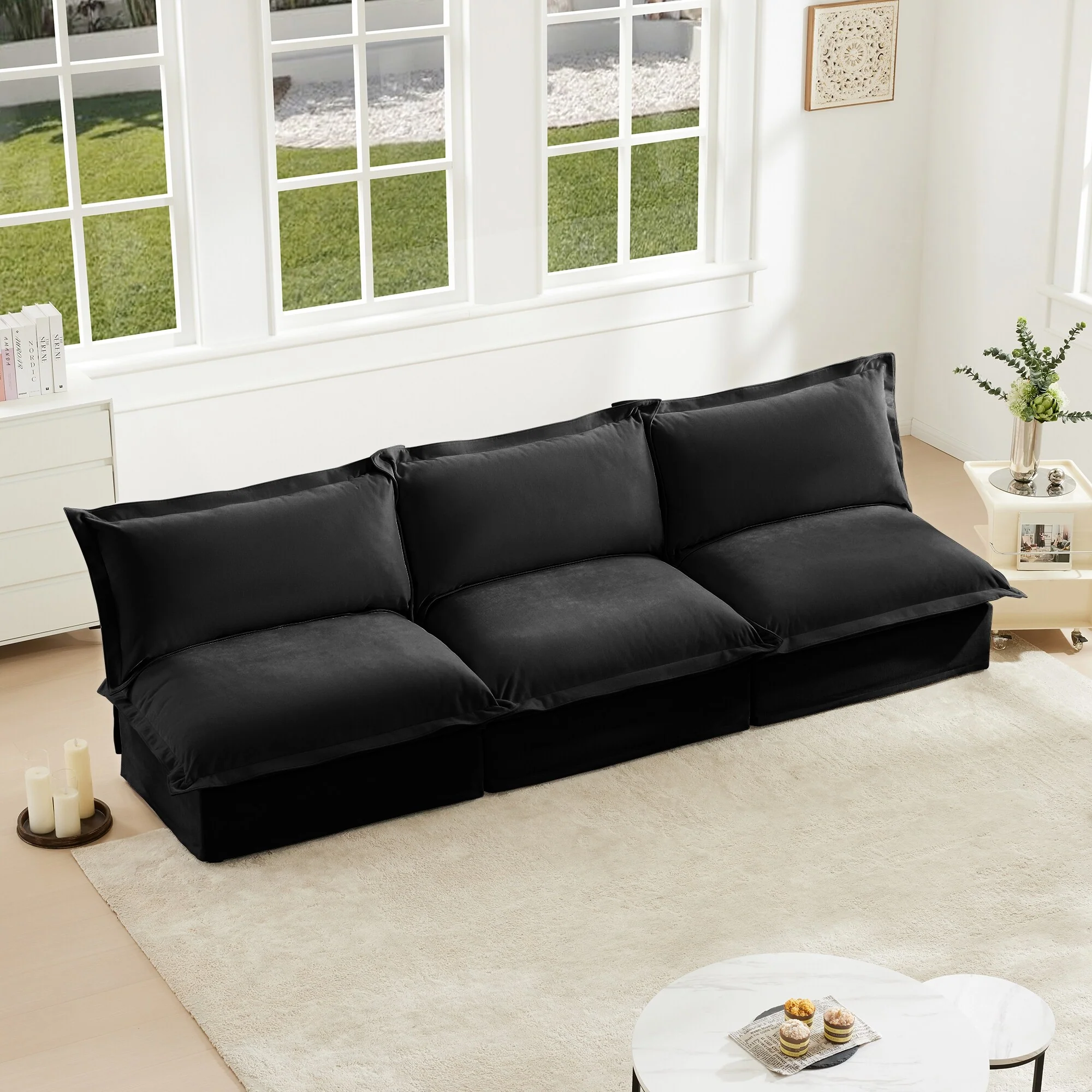 Modern Upholstered Modular Armless 3 Seater Sofa,Deep Seat 3- Seat Sofa Couch Armless Sofa Couch Free Combination