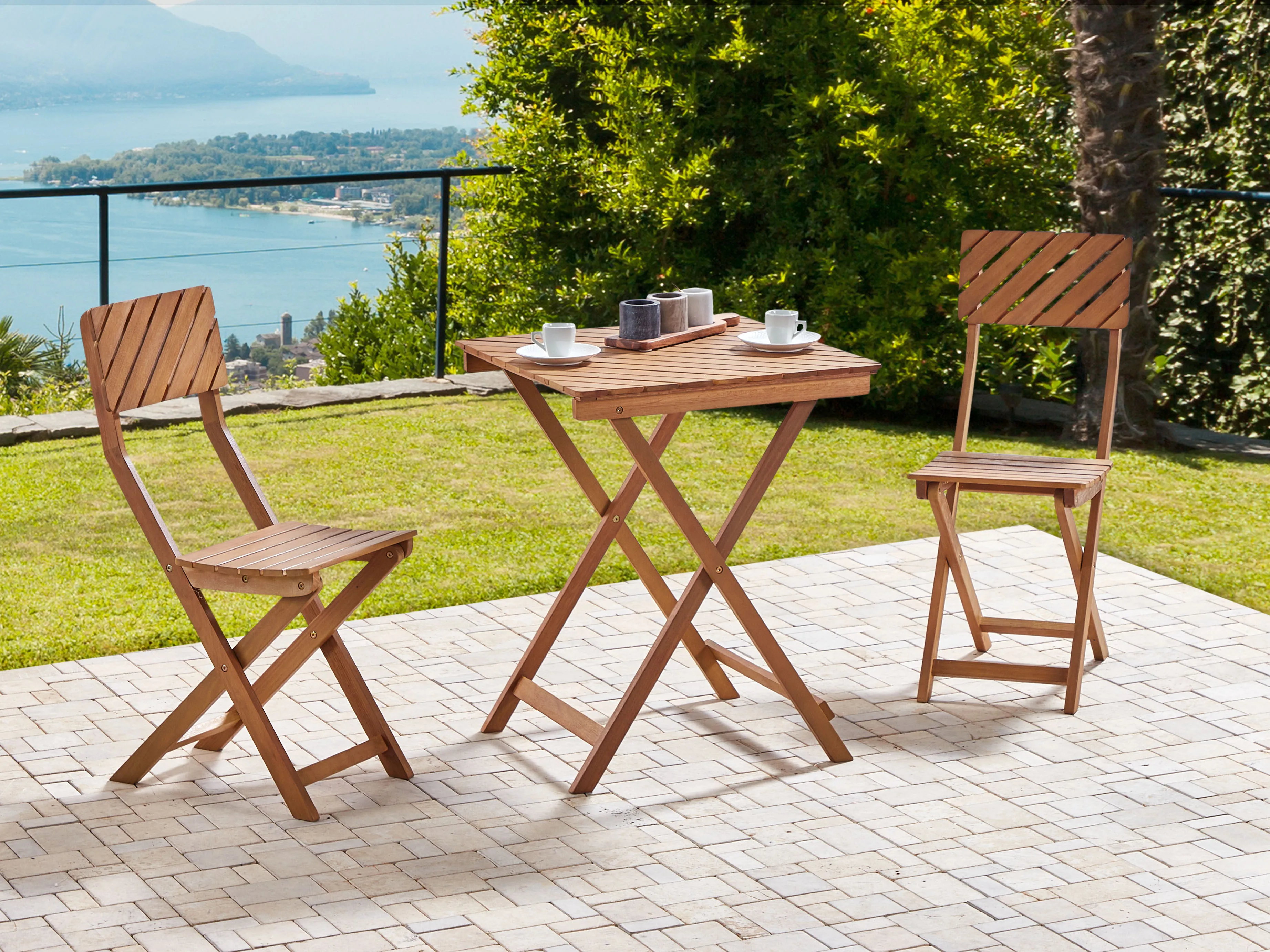 Bistro Set Folding ARDORE Eucalyptus Wood Brown