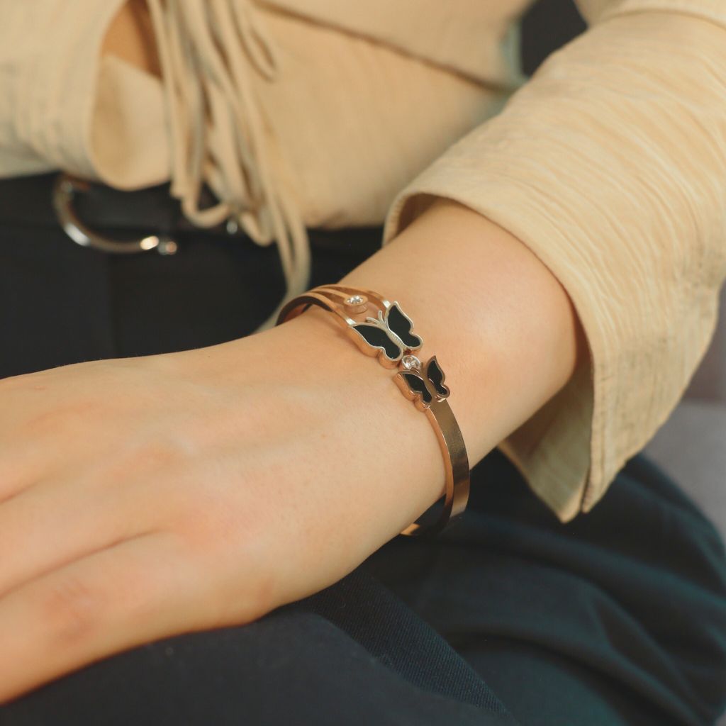 The Colourful Aura Rose Gold Dual Butterfly Slim Magnetic Design Bangle Bracelet