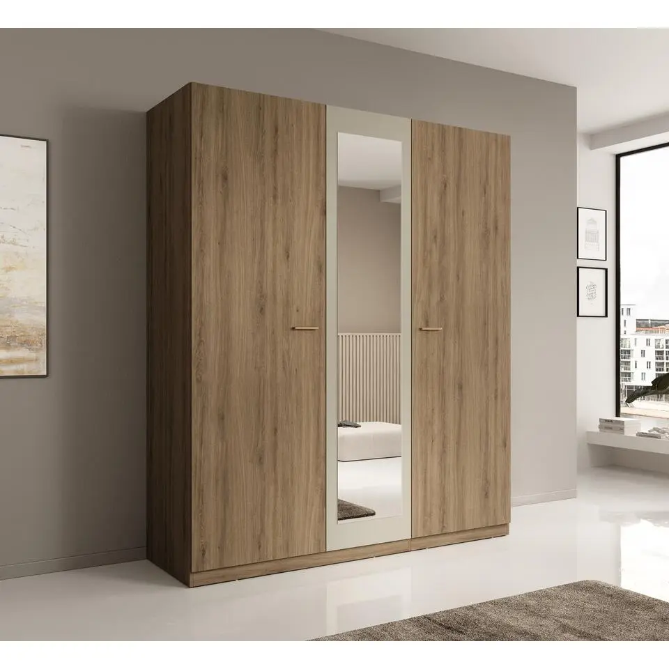 Meubella - Kledingkast Valduz - Eiken - 179 cm - Met spiegel