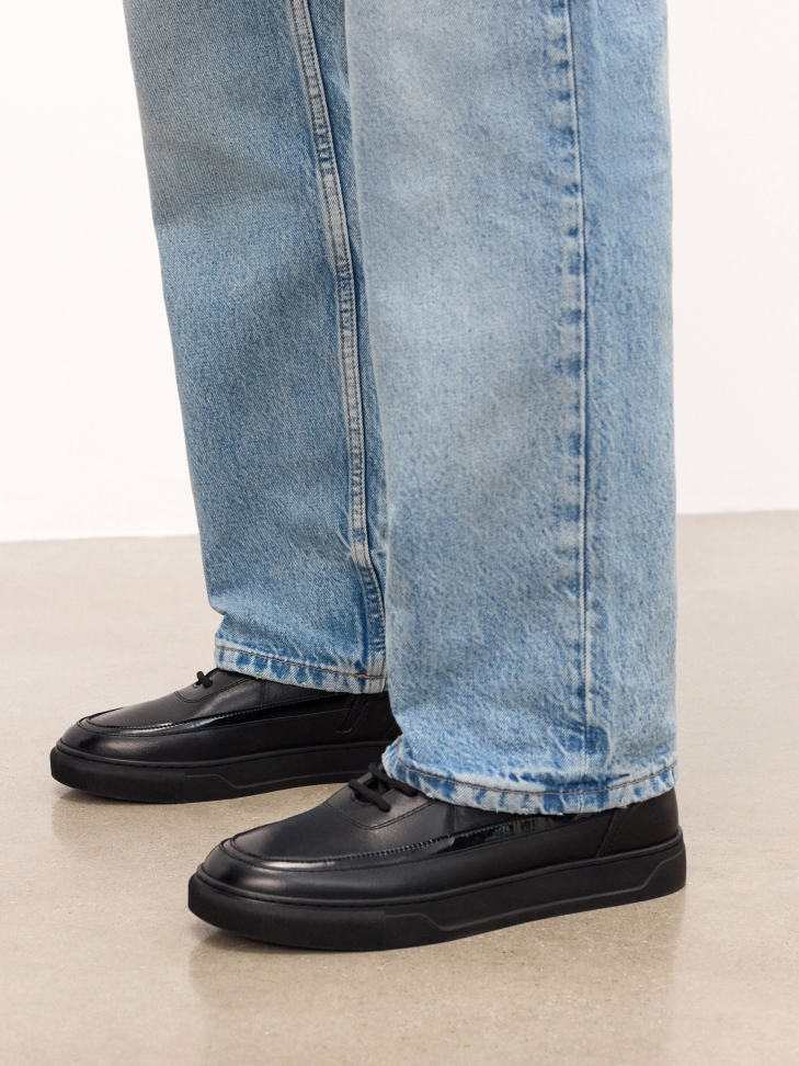 Leather sneakers with high zip and lacing upper