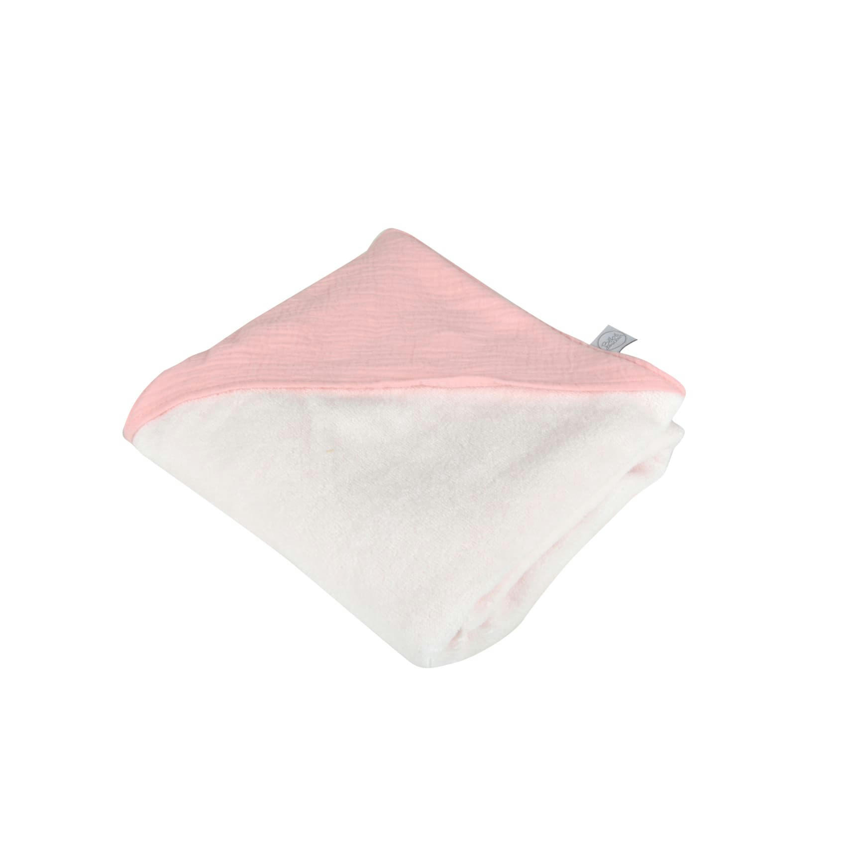 - Cape de bain en gaze de coton et éponge rose clair 75x75cm