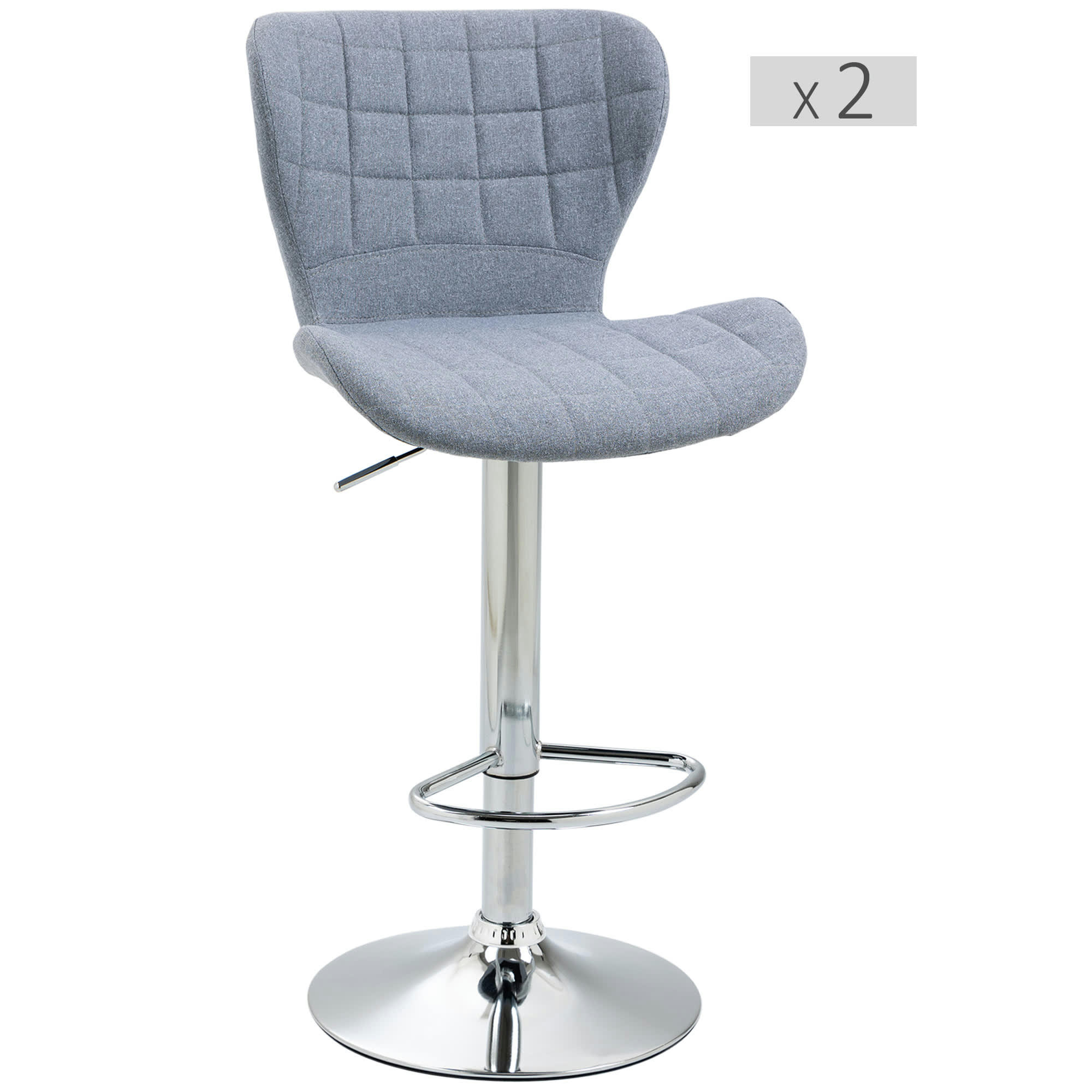 - Lot de 2 tabourets de bar style contemporain réglable pivotant gris